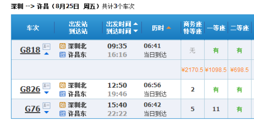 許昌最新高鐵時(shí)刻表