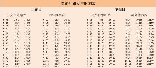 嘉定64路最新時(shí)刻表